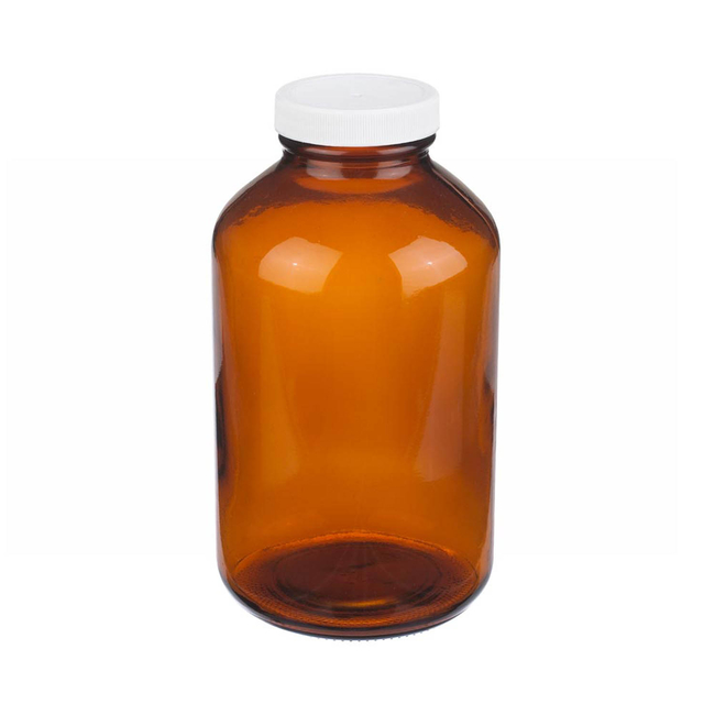 Amber Wide Mouth Packer Glass Bottles with White Polypropylene Caps