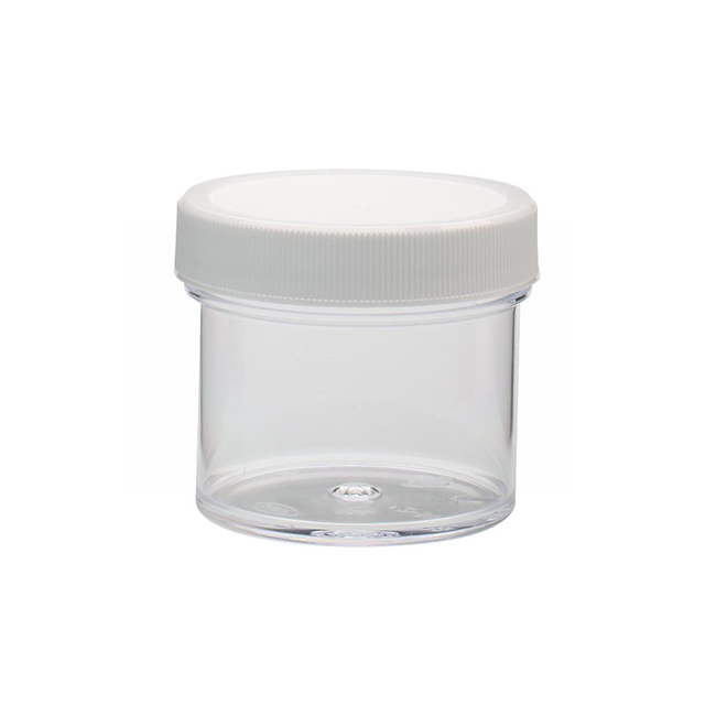 Clear Straight Sided Polystyrene Jars with White Polypropylene Caps