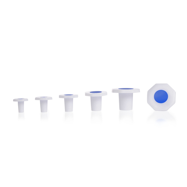 DURAN&trade; Plastic Stopper, White Polyethylene, Octagonal flat head