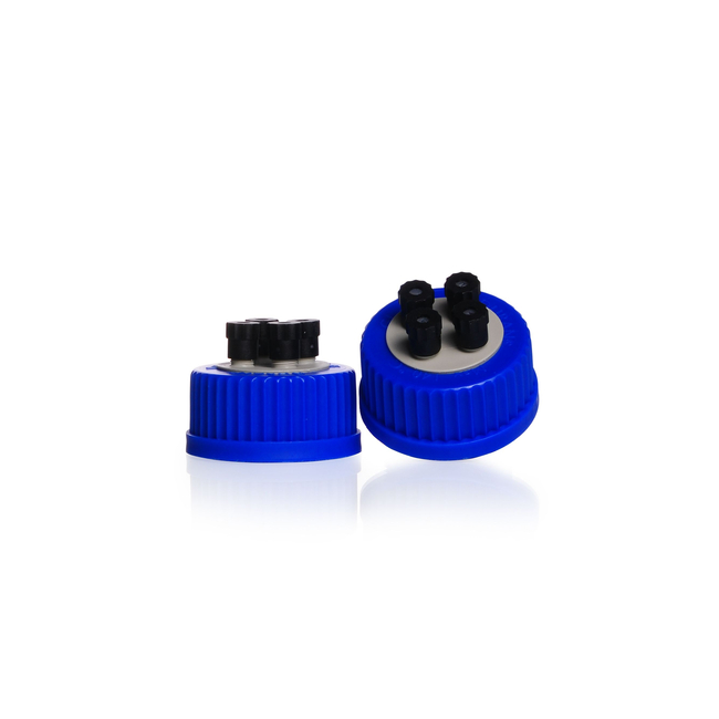 DURAN&trade; HPLC Screw Cap, 4 Tubing Connectors, Blue, GL 45, PP