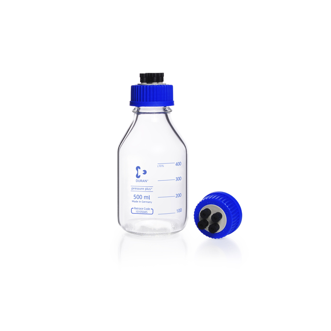 DURAN&trade; HPLC Bottle, GL 45, Clear, with HPLC Screw Cap, 4 Tubing Connectors, Graduated
