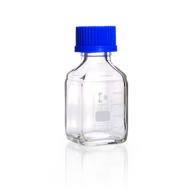 DURAN&trade; Laboratory Bottle, Square, Clear, with DIN 168-1 Thread, Graduated