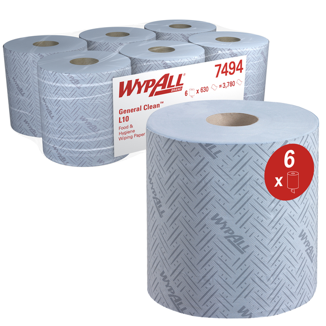 WypAll&trade; L10 General Clean&trade; Light Duty Wipes, Centrefeed Roll