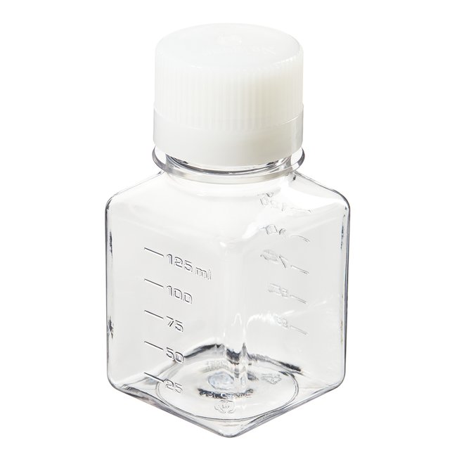 Nalgene&trade; Square PET Media Bottles with Closure: Sterile, Shrink-Wrapped Trays