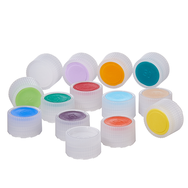 Nalgene&trade; HDPE High Profile Closures with Color Coders for Micro Packaging Vials: Sterile, Bulk Pack