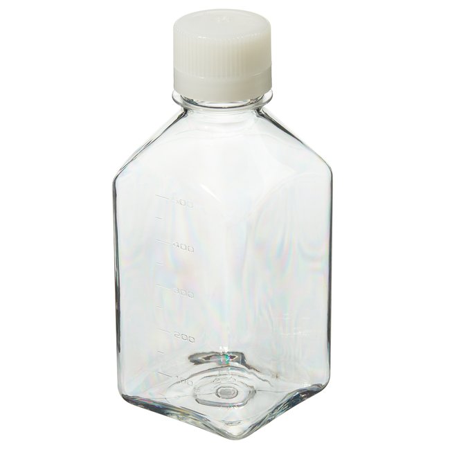 Nalgene&trade; Square PETG Media Bottles with Closure: Sterile, Shrink-Wrapped Trays