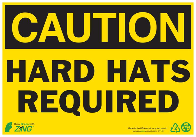 Eco Safety Sign, CAUTION Hard Hat Required