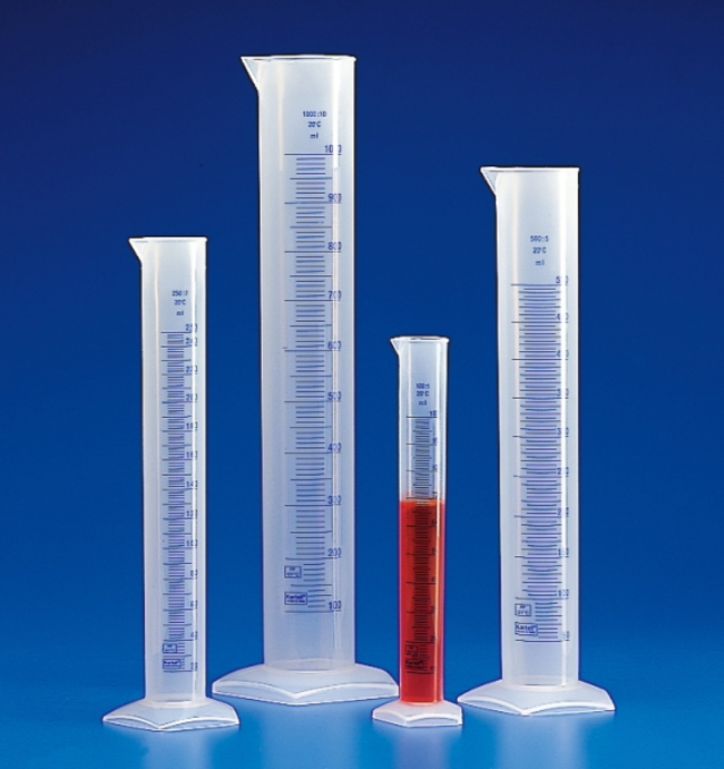 Translucent Polypropylene Tall Form Measuring Cylinders with Blue Graduations