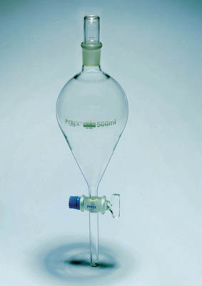 PYREX&trade; Pear-Shaped Glass Separating Funnel with PTFE Key