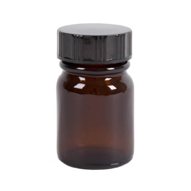 Amber Glass Wide Neck Powder Bottles with Black Urea Screw Caps