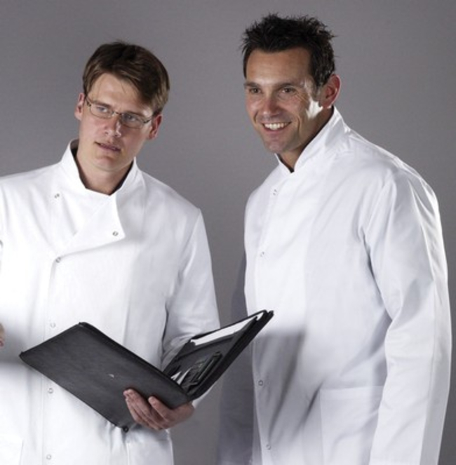 Howie-Style Unisex White Laboratory Coats with Knitted Cuffs