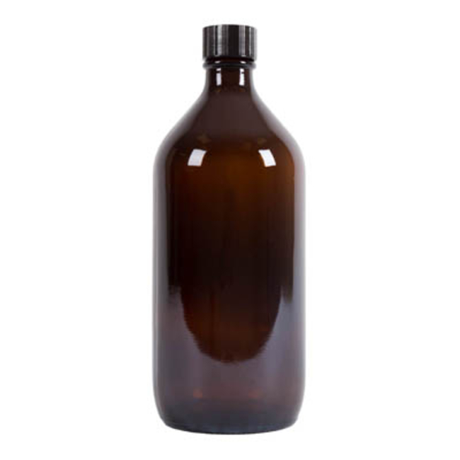 Amber Glass Narrow Neck Winchester Bottles with Black Urea PVDC-lined Caps