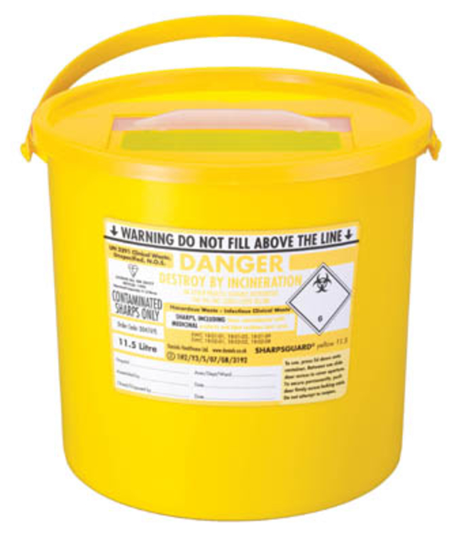 Sharpsguard&trade; yellow 11.5 Multi-Purpose 9.27L Sharps Container with Pail Handle