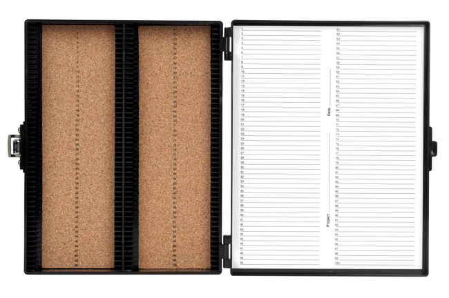 Premium Microscope Slide Box, 100-Place, Cork, Black