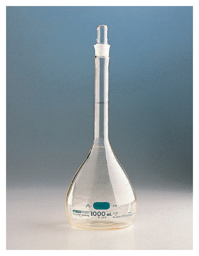 PYREXPLUS&trade; Coated Class A Volumetric Flask with Glass Standard Taper Stopper