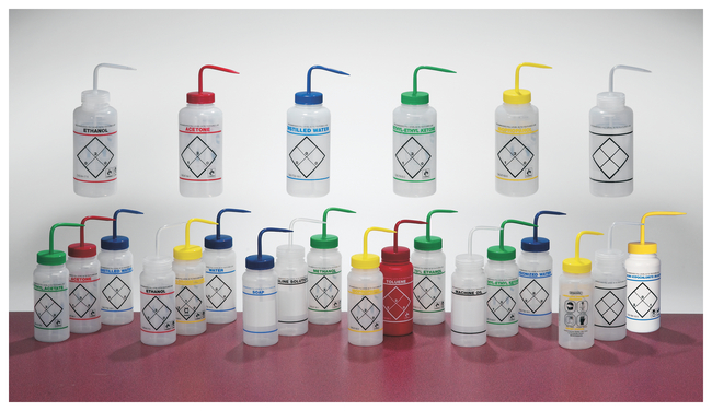 Wide Mouth Color-Code Safety Labeled Wash Bottles