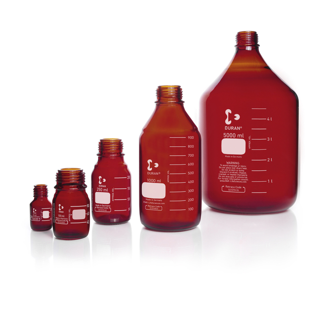 DURAN&trade; GL 45 Amber Laboratory Glass Bottles w/o Screw-cap and Pour Ring