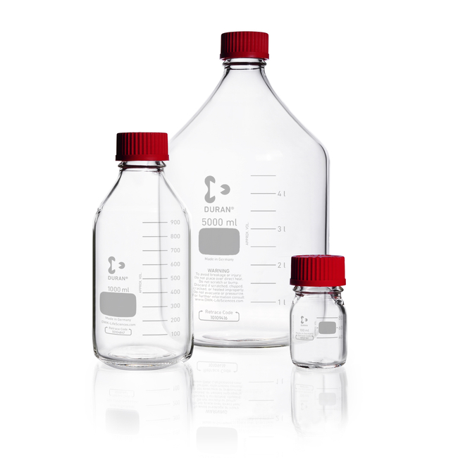 DURAN&trade; Original GL 45 Laboratory Bottle, with High Temperature Screw cap, Clear, with DIN 168-1 Thread, Clear, Graduated